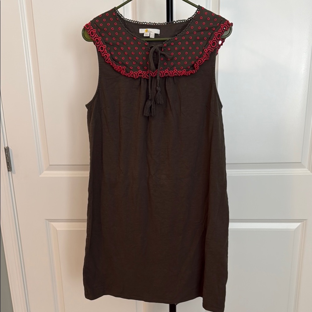 Boden khaki or army green  and Red Tie Front Sheath Dress